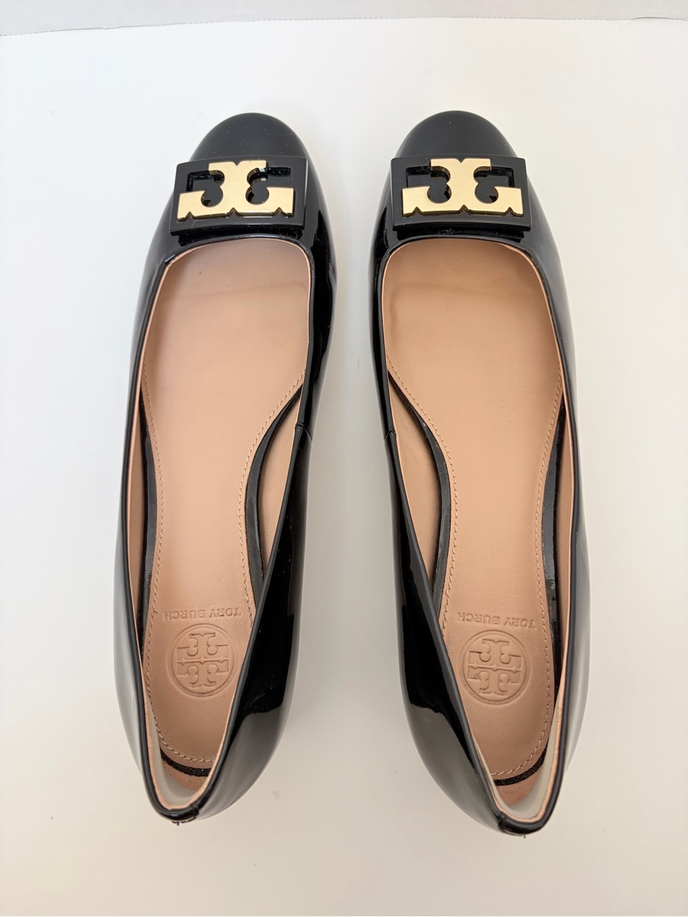 Tory Burch Gigi Pump Square Toe Block Heels Patent Leather Black Gold Size 8.5 - Picture 8 of 14